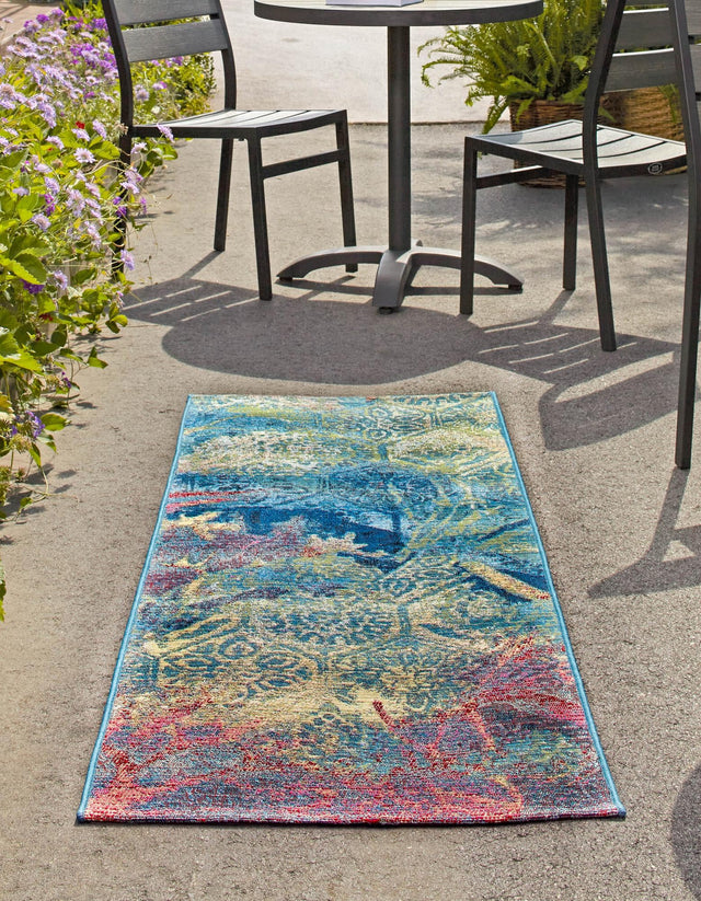 Multicolor 2' x 8' Outdoor Coastal Runner Area Rug Weather Resistant for Patio, Deck, Terrace, Balcony, Porch 100% Polypropylene Coastal Decor Carpet for Sale at Rug Engine