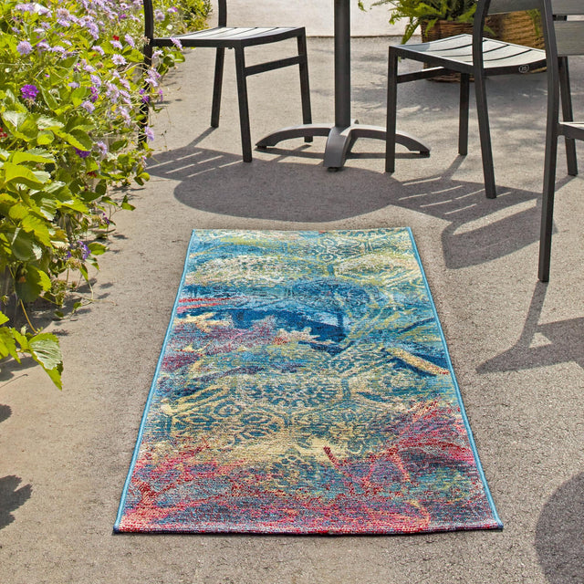 Multicolor 2' x 8' Outdoor Coastal Runner Area Rug Weather Resistant for Patio, Deck, Terrace, Balcony, Porch 100% Polypropylene Coastal Decor Carpet for Sale at Rug Engine