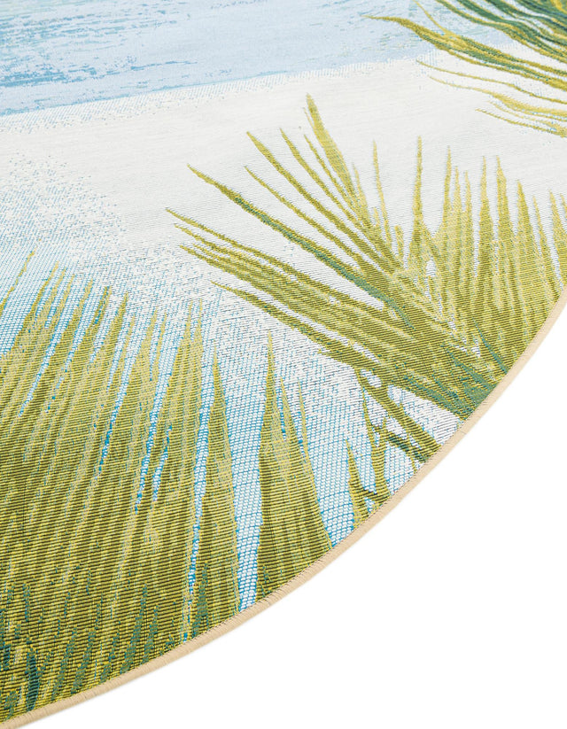 Multicolor 7' 10 x 7' 10 Outdoor Coastal Round Area Rug Weather Resistant for Patio, Deck, Terrace, Balcony, Porch 100% Polypropylene Coastal Decor Carpet for Sale at Rug Engine