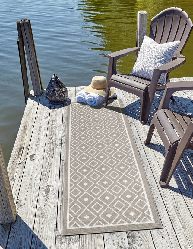 Gray 2' x 8' Outdoor Trellis Runner Area Rug Weather Resistant for Patio, Deck, Terrace, Balcony, Porch Geometric Design Water Safe Outside Carpet for Sale at Rug Engine