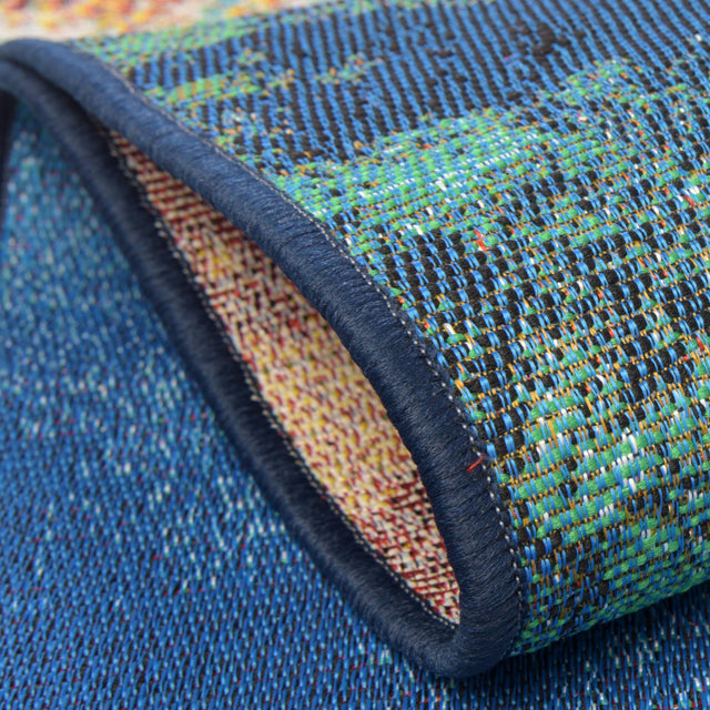 Multicolor 7' 10 x 10' Outdoor Coastal Rectangle Area Rug Weather Resistant for Patio, Deck, Terrace, Balcony, Porch