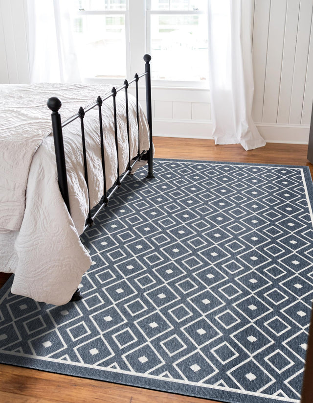 Navy Blue 4' x 6' Outdoor Trellis Rectangle Area Rug Weather Resistant for Patio, Deck, Terrace, Balcony, Porch Geometric Design Water Safe Outside Carpet for Sale at Rug Engine