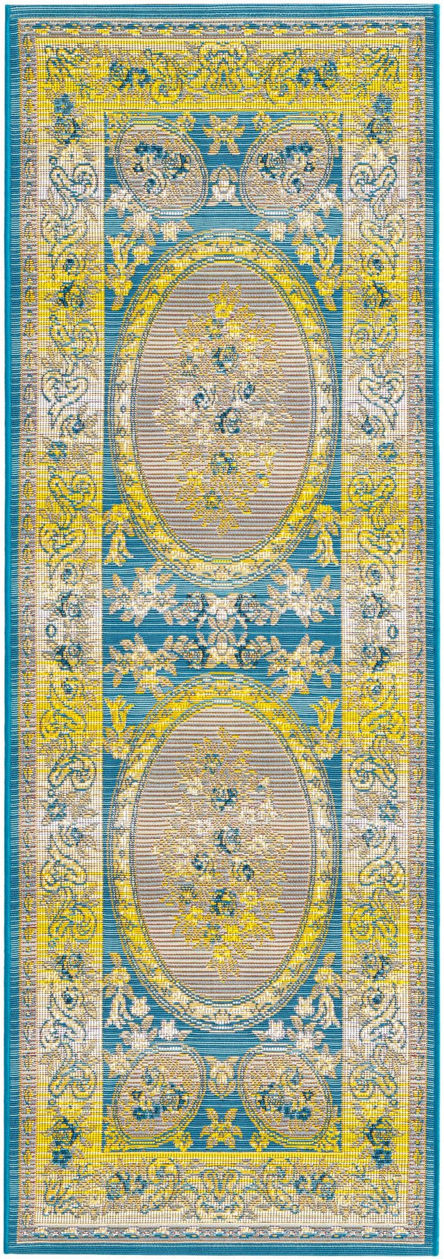 Blue 2' x 6' Outdoor Traditional Runner Area Rug Weather Resistant for Patio, Deck, Terrace, Balcony, Porch Classical Design Outside Carpet for Sale at Rug Engine