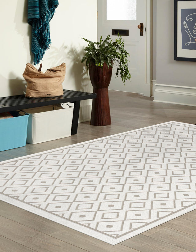 Ivory 4' x 6' Outdoor Trellis Rectangle Area Rug Weather Resistant for Patio, Deck, Terrace, Balcony, Porch Geometric Design Water Safe Outside Carpet for Sale at Rug Engine