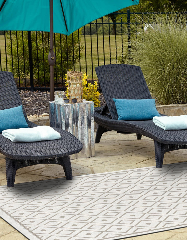 Ivory 4' x 6' Outdoor Trellis Rectangle Area Rug Weather Resistant for Patio, Deck, Terrace, Balcony, Porch Geometric Design Water Safe Outside Carpet for Sale at Rug Engine