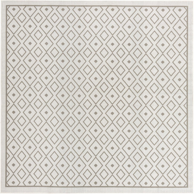 Ivory 7' 10 x 7' 10 Outdoor Trellis Square Area Rug Weather Resistant for Patio, Deck, Terrace, Balcony, Porch Geometric Design Water Safe Outside Carpet for Sale at Rug Engine