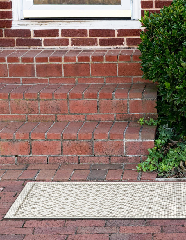 Ivory 2' x 6' Outdoor Trellis Runner Area Rug Weather Resistant for Patio, Deck, Terrace, Balcony, Porch Geometric Design Water Safe Outside Carpet for Sale at Rug Engine