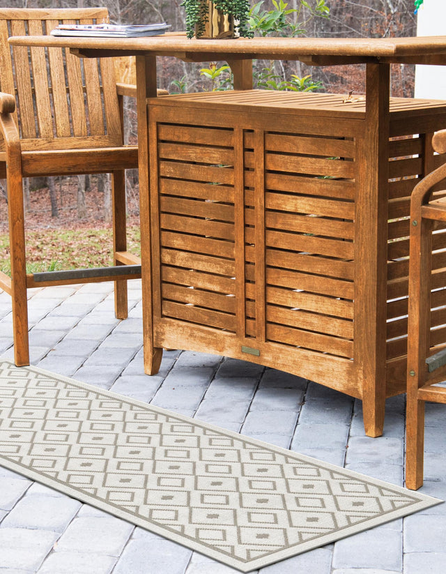 Ivory 2' x 8' Outdoor Trellis Runner Area Rug Weather Resistant for Patio, Deck, Terrace, Balcony, Porch Geometric Design Water Safe Outside Carpet for Sale at Rug Engine