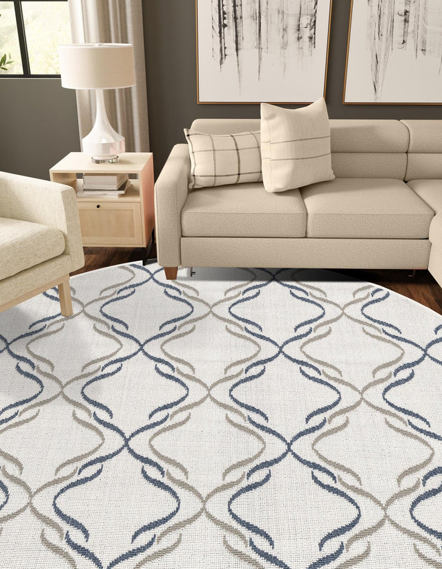 Ivory 4' x 4' Outdoor Trellis Round Area Rug Weather Resistant for Patio, Deck, Terrace, Balcony, Porch Geometric Design Water Safe Outside Carpet for Sale at Rug Engine