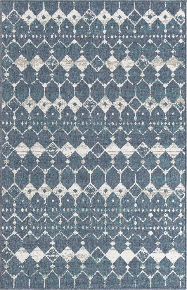 Navy Blue 1' 3 x 1' 3 Outdoor Trellis Sample Area Rug Weather Resistant for Patio, Deck, Terrace, Balcony, Porch Geometric Design Water Safe Outside Carpet for Sale at Rug Engine