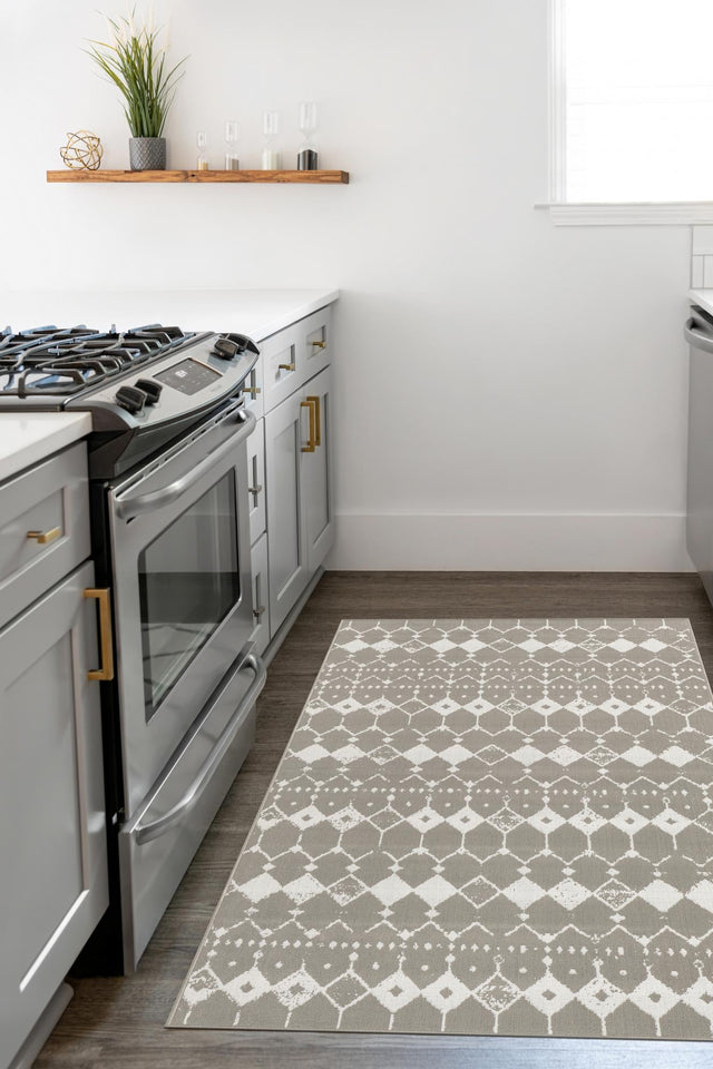 Gray 9' x 12' Outdoor Trellis Rectangle Area Rug Weather Resistant for Patio, Deck, Terrace, Balcony, Porch Geometric Design Water Safe Outside Carpet for Sale at Rug Engine