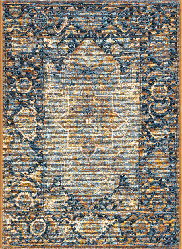 Blue 2' x 3' Outdoor Traditional Rectangle Area Rug Weather Resistant for Patio, Deck, Terrace, Balcony, Porch Classical Design Outside Carpet for Sale at Rug Engine