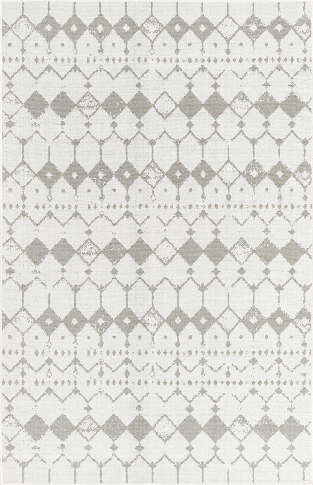 Ivory and Gray 1' x 1' Outdoor Trellis Sample Area Rug Weather Resistant for Patio, Deck, Terrace, Balcony, Porch Geometric Design Water Safe Outside Carpet for Sale at Rug Engine