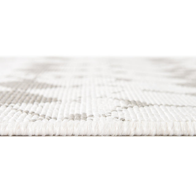 Ivory and Gray 7' 10 x 7' 10 Outdoor Trellis Square Area Rug Weather Resistant for Patio, Deck, Terrace, Balcony, Porch Geometric Design Water Safe Outside Carpet for Sale at Rug Engine