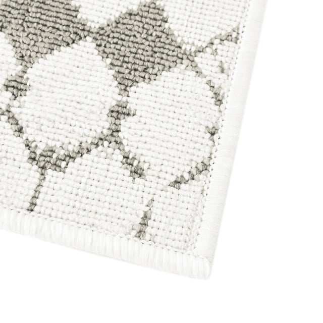 Ivory and Gray 7' 10 x 7' 10 Outdoor Trellis Square Area Rug Weather Resistant for Patio, Deck, Terrace, Balcony, Porch Geometric Design Water Safe Outside Carpet for Sale at Rug Engine