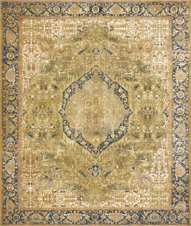 Green 10' x 12' Outdoor Traditional Rectangle Area Rug Weather Resistant for Patio, Deck, Terrace, Balcony, Porch Classical Design Outside Carpet for Sale at Rug Engine