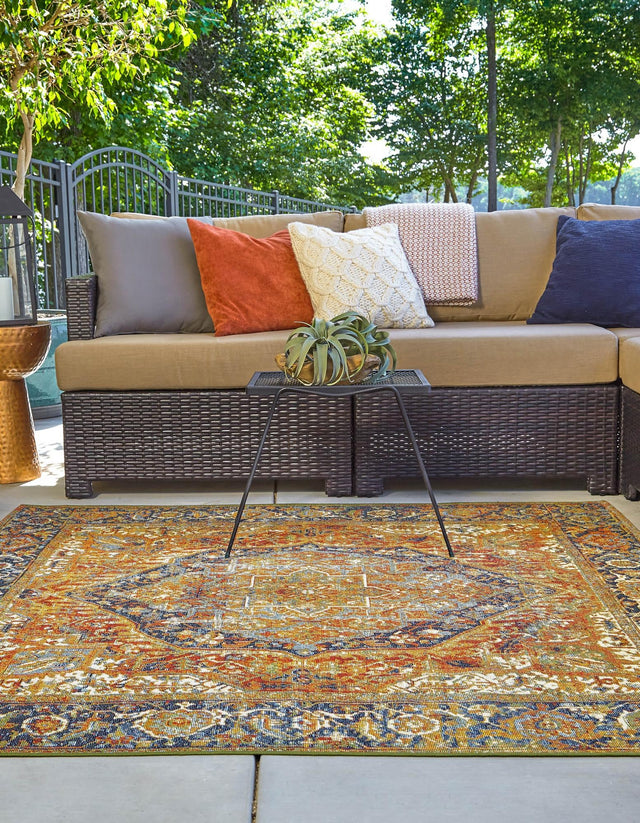 Rust Red 6' x 6' Outdoor Traditional Square Area Rug Weather Resistant for Patio, Deck, Terrace, Balcony, Porch Classical Design Outside Carpet for Sale at Rug Engine
