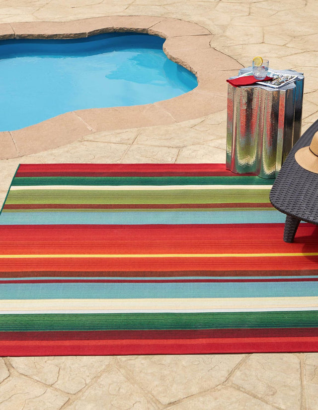 Multicolor 5' 3 x 5' 3 Outdoor Modern Square Area Rug Weather Resistant for Patio, Deck, Terrace, Balcony, Porch 100% Polypropylene Modern Outside Carpet for Sale at Rug Engine