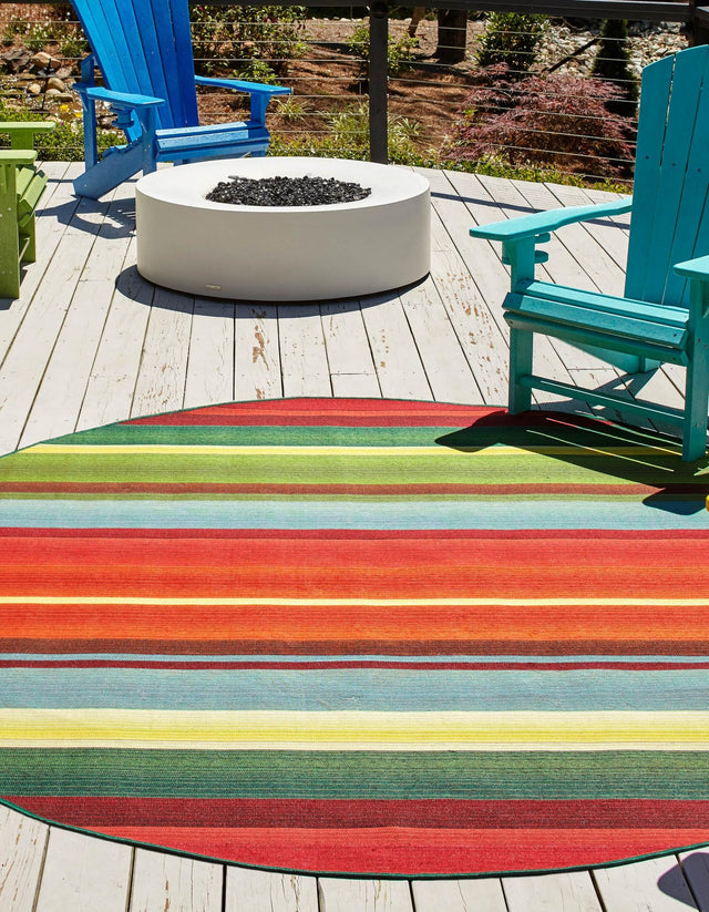 Multicolor 7' 1 x 7' 1 Outdoor Modern Round Area Rug Weather Resistant for Patio, Deck, Terrace, Balcony, Porch 100% Polypropylene Modern Outside Carpet for Sale at Rug Engine