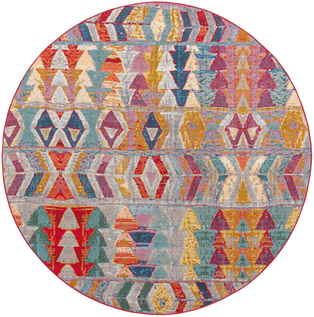 Multicolor 7' 10 x 7' 10 Outdoor Modern Round Area Rug Weather Resistant for Patio, Deck, Terrace, Balcony, Porch 100% Polypropylene Modern Outside Carpet for Sale at Rug Engine