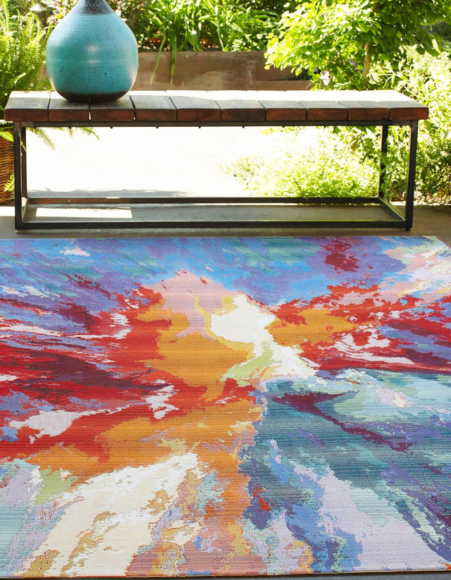 Multicolor 10' x 12' Outdoor Modern Rectangle Area Rug Weather Resistant for Patio, Deck, Terrace, Balcony, Porch 100% Polypropylene Modern Outside Carpet for Sale at Rug Engine