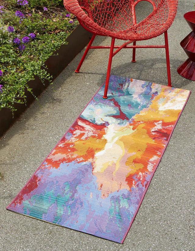 Multicolor 2' x 8' Outdoor Modern Runner Area Rug Weather Resistant for Patio, Deck, Terrace, Balcony, Porch 100% Polypropylene Modern Outside Carpet for Sale at Rug Engine
