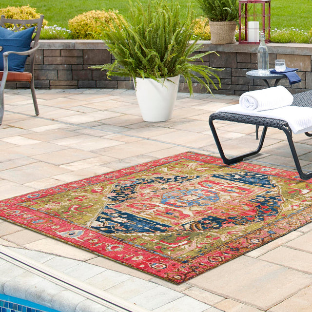 Multicolor 5' 3 x 5' 3 Outdoor Traditional Square Area Rug Weather Resistant for Patio, Deck, Terrace, Balcony, Porch Classical Design Outside Carpet for Sale at Rug Engine