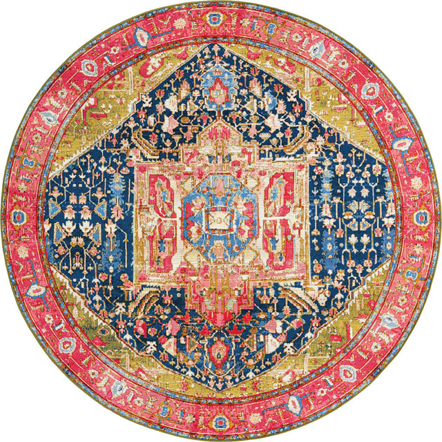 Multicolor 7' 10 x 7' 10 Outdoor Traditional Round Area Rug Weather Resistant for Patio, Deck, Terrace, Balcony, Porch Classical Design Outside Carpet for Sale at Rug Engine