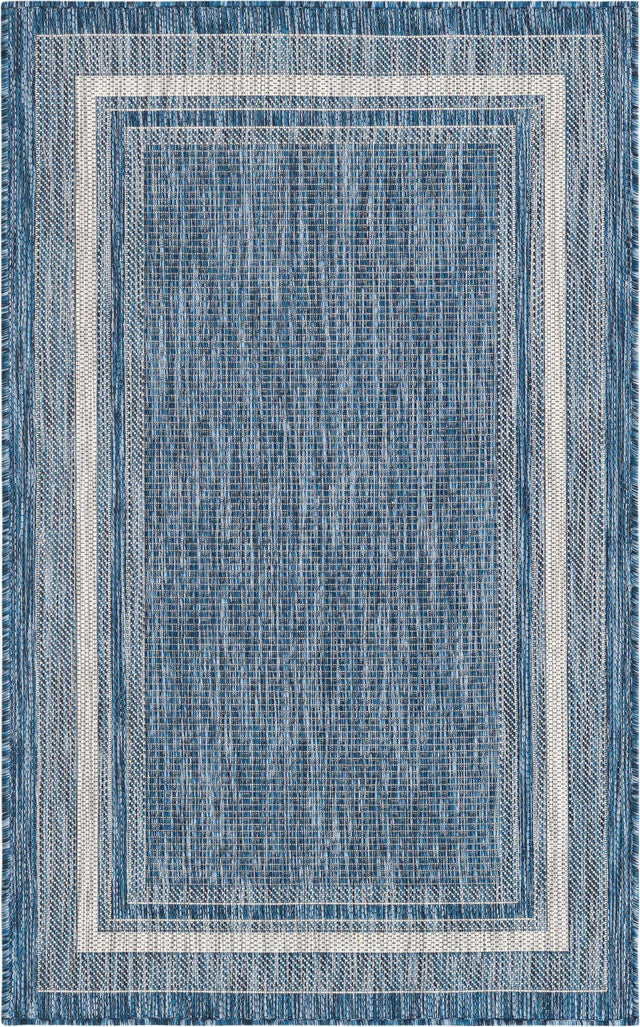 Blue 3' 1 x 5' 3 Outdoor Border Rectangle Area Rug Weather Resistant for Patio, Deck, Terrace, Balcony, Porch 100% Polypropylene Classic Bordered Carpet for Sale at Rug Engine