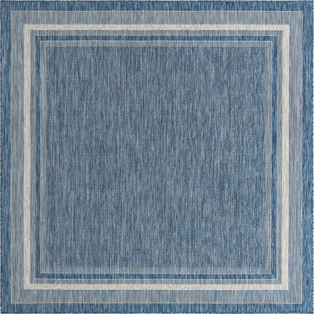 Blue 7' 10 x 7' 10 Outdoor Border Square Area Rug Weather Resistant for Patio, Deck, Terrace, Balcony, Porch 100% Polypropylene Classic Bordered Carpet for Sale at Rug Engine