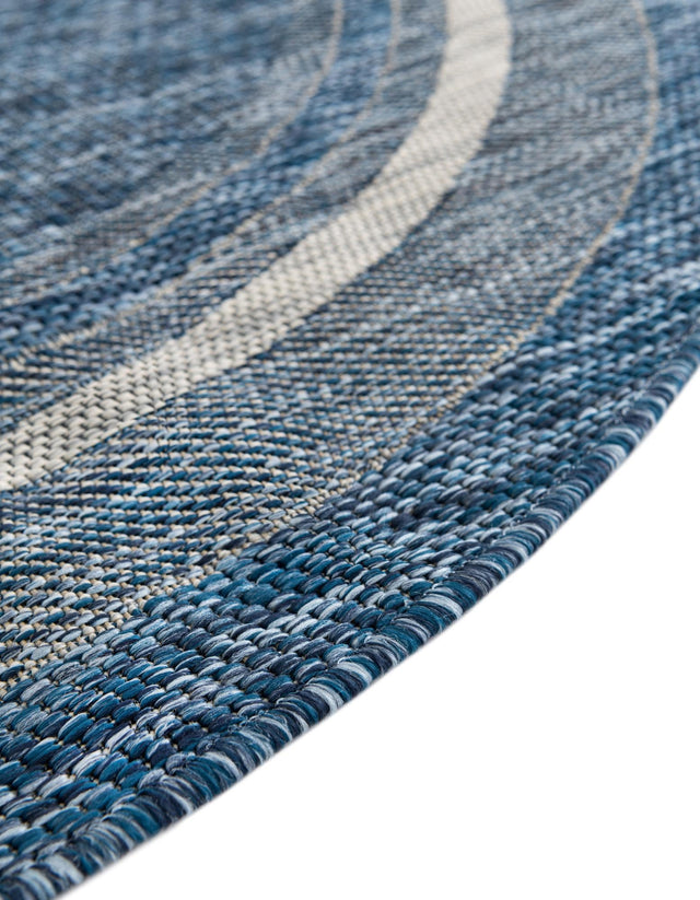 Blue 3' 1 x 5' 3 Outdoor Border Oval Area Rug Weather Resistant for Patio, Deck, Terrace, Balcony, Porch