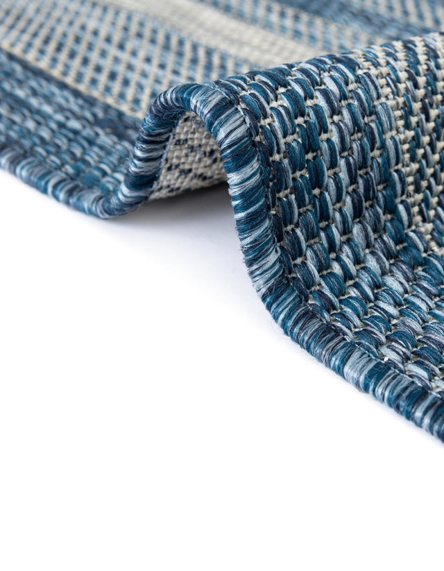 Blue 3' 1 x 5' 3 Outdoor Border Oval Area Rug Weather Resistant for Patio, Deck, Terrace, Balcony, Porch