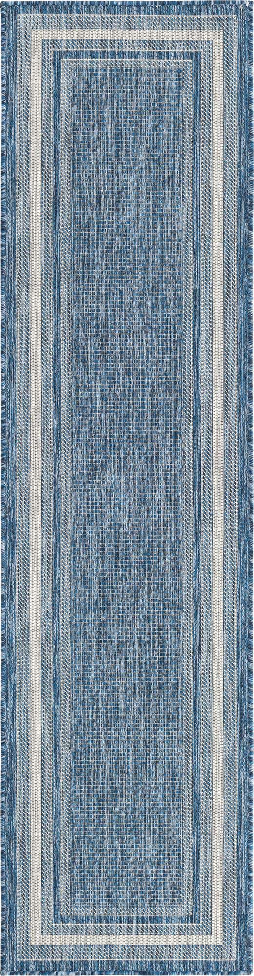 Blue 2' x 8' Outdoor Border Runner Area Rug Weather Resistant for Patio, Deck, Terrace, Balcony, Porch 100% Polypropylene Classic Bordered Carpet for Sale at Rug Engine