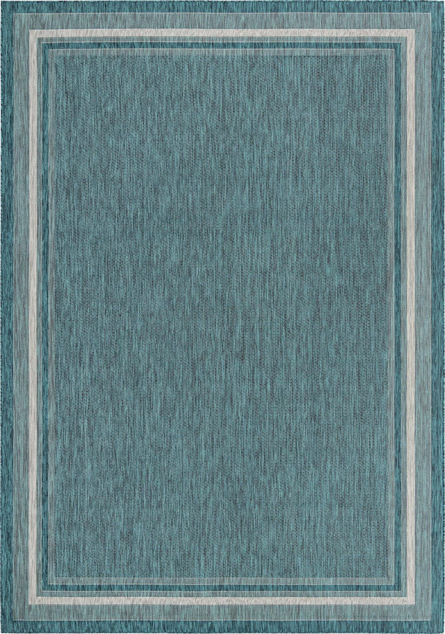 Teal 10' x 14' 1 Outdoor Border Rectangle Area Rug Weather Resistant for Patio, Deck, Terrace, Balcony, Porch 100% Polypropylene Classic Bordered Carpet for Sale at Rug Engine