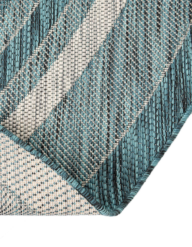 Teal 5' 3 x 8' Outdoor Border Oval Area Rug Weather Resistant for Patio, Deck, Terrace, Balcony, Porch 100% Polypropylene Classic Bordered Carpet for Sale at Rug Engine