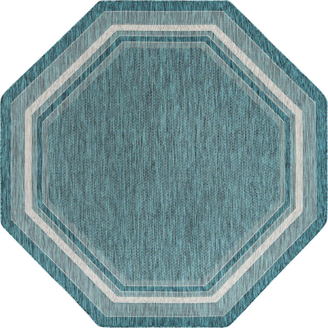Teal 7' 10 x 7' 10 Outdoor Border Octagon Area Rug Weather Resistant for Patio, Deck, Terrace, Balcony, Porch 100% Polypropylene Classic Bordered Carpet for Sale at Rug Engine