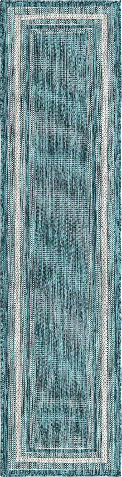 Teal 2' x 8' Outdoor Border Runner Area Rug Weather Resistant for Patio, Deck, Terrace, Balcony, Porch 100% Polypropylene Classic Bordered Carpet for Sale at Rug Engine