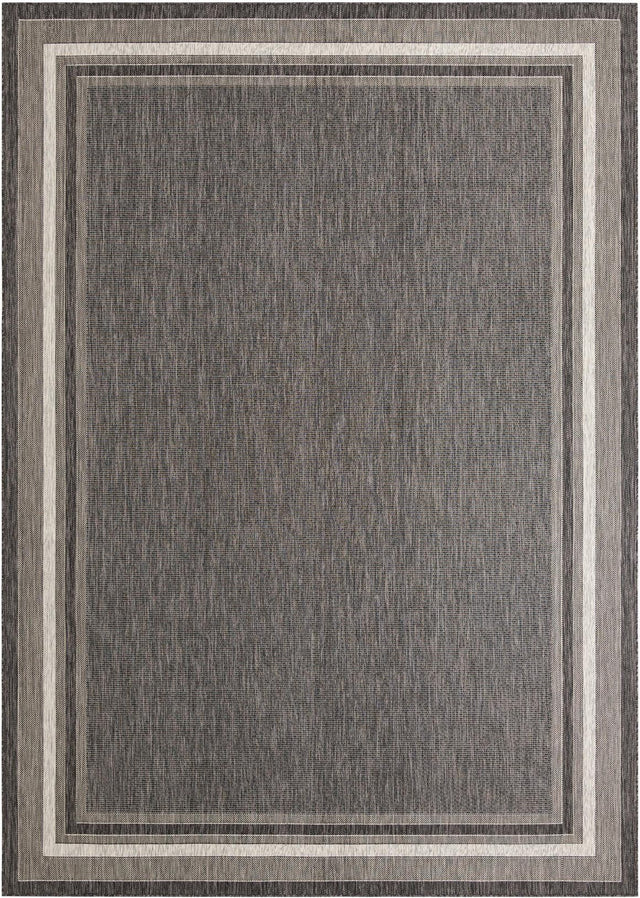 Black 10' x 14' 1 Outdoor Border Rectangle Area Rug Weather Resistant for Patio, Deck, Terrace, Balcony, Porch 100% Polypropylene Classic Bordered Carpet for Sale at Rug Engine