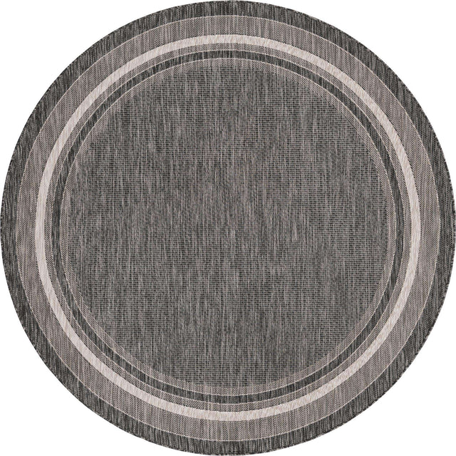 Black 7' 10 x 7' 10 Outdoor Border Round Area Rug Weather Resistant for Patio, Deck, Terrace, Balcony, Porch 100% Polypropylene Classic Bordered Carpet for Sale at Rug Engine