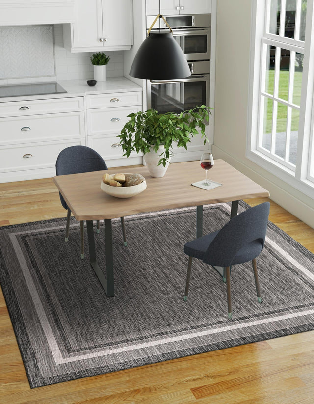Black 7' 10 x 7' 10 Outdoor Border Square Area Rug Weather Resistant for Patio, Deck, Terrace, Balcony, Porch 100% Polypropylene Classic Bordered Carpet for Sale at Rug Engine