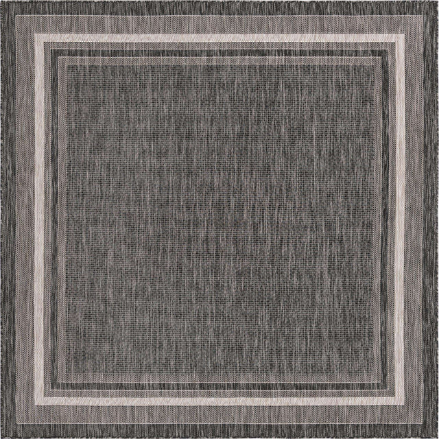 Black 7' 10 x 7' 10 Outdoor Border Square Area Rug Weather Resistant for Patio, Deck, Terrace, Balcony, Porch 100% Polypropylene Classic Bordered Carpet for Sale at Rug Engine