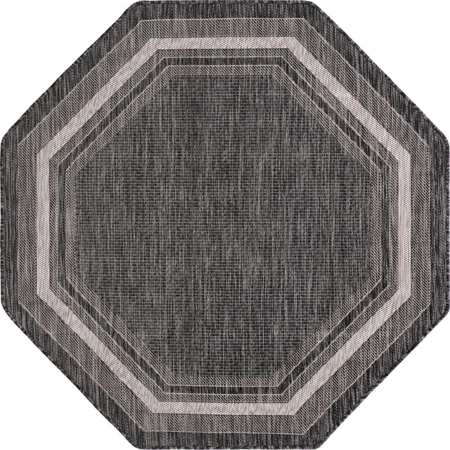 Black 5' 3 x 5' 3 Outdoor Border Octagon Area Rug Weather Resistant for Patio, Deck, Terrace, Balcony, Porch 100% Polypropylene Classic Bordered Carpet for Sale at Rug Engine