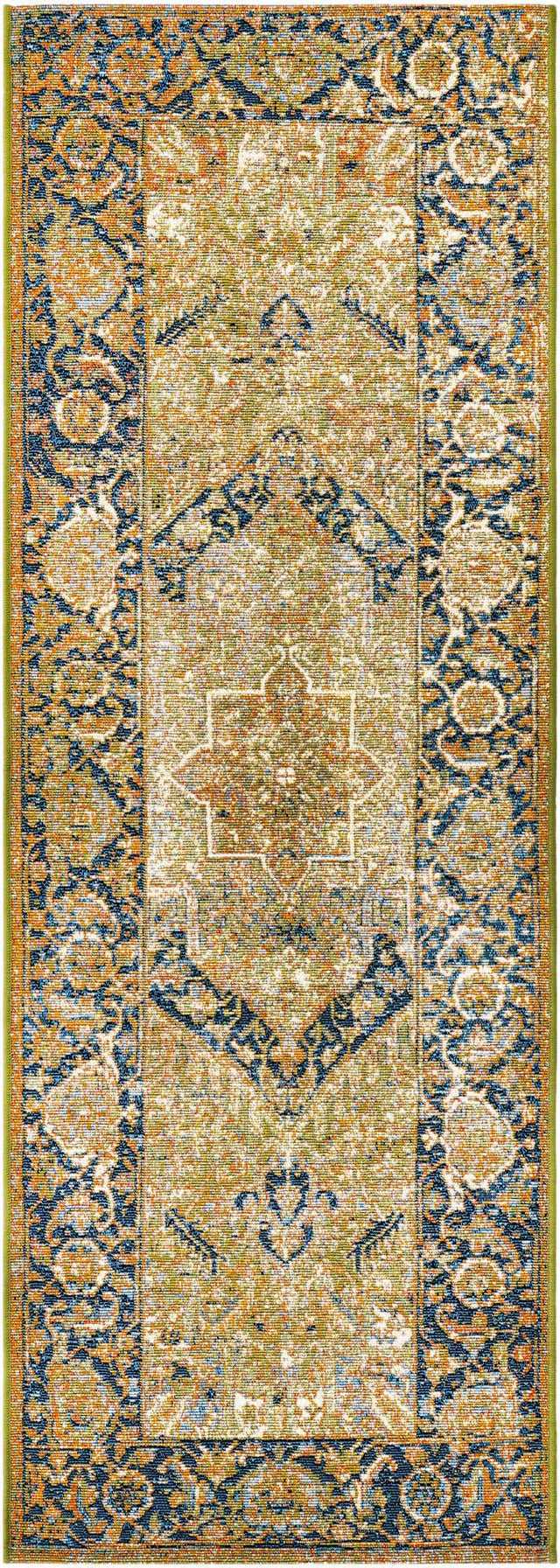 Green 2' x 6' Outdoor Traditional Runner Area Rug Weather Resistant for Patio, Deck, Terrace, Balcony, Porch Classical Design Outside Carpet for Sale at Rug Engine