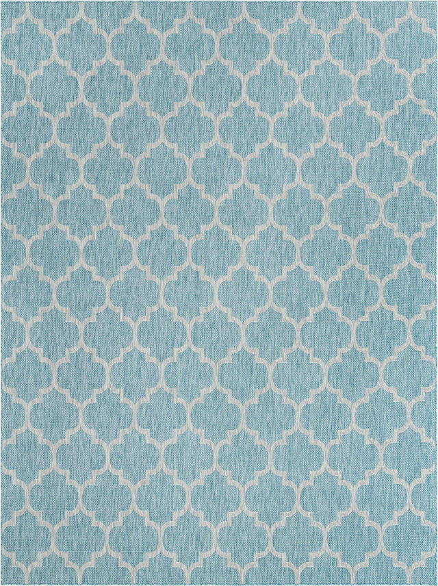 Aquamarine 10' x 13' 1 Outdoor Trellis Rectangle Area Rug Weather Resistant for Patio, Deck, Terrace, Balcony, Porch Geometric Design Water Safe Outside Carpet for Sale at Rug Engine