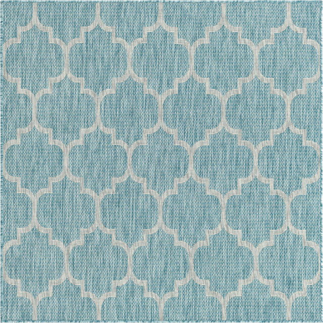 Aquamarine 5' 3 x 5' 3 Outdoor Trellis Square Area Rug Weather Resistant for Patio, Deck, Terrace, Balcony, Porch Geometric Design Water Safe Outside Carpet for Sale at Rug Engine
