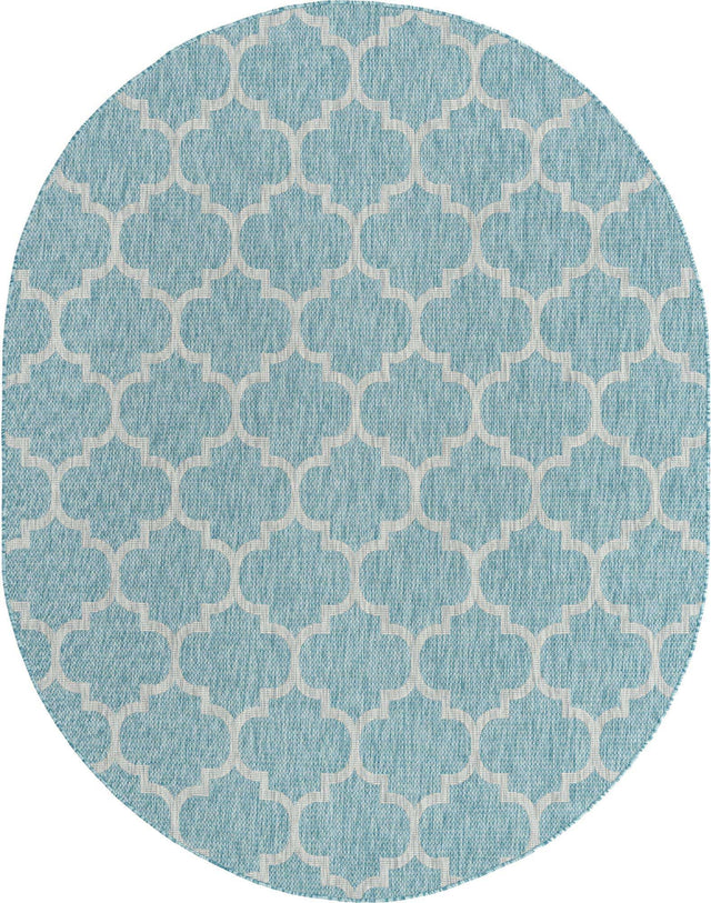 Aquamarine 7' 10 x 10' Outdoor Trellis Oval Area Rug Weather Resistant for Patio, Deck, Terrace, Balcony, Porch Geometric Design Water Safe Outside Carpet for Sale at Rug Engine