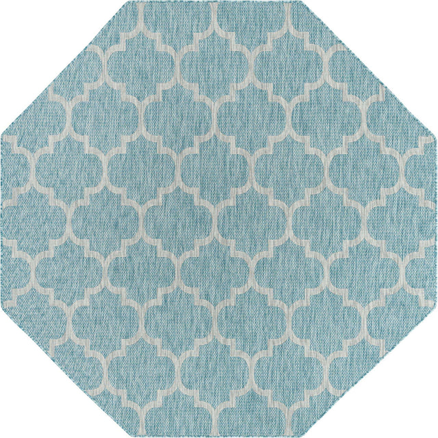 Aquamarine 7' 10 x 7' 10 Outdoor Trellis Octagon Area Rug Weather Resistant for Patio, Deck, Terrace, Balcony, Porch Geometric Design Water Safe Outside Carpet for Sale at Rug Engine