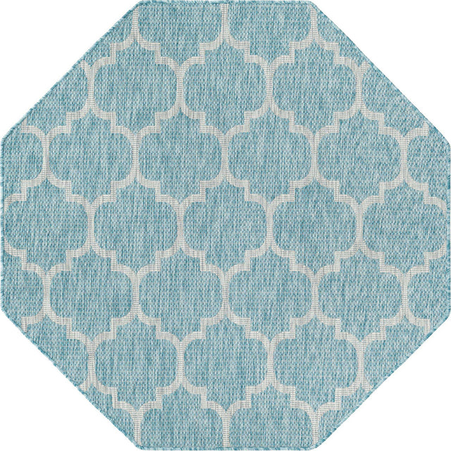 Aquamarine 5' 3 x 5' 3 Outdoor Trellis Octagon Area Rug Weather Resistant for Patio, Deck, Terrace, Balcony, Porch Geometric Design Water Safe Outside Carpet for Sale at Rug Engine