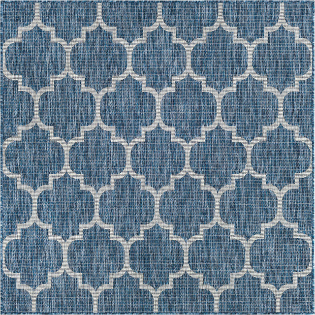 Navy Blue 5' 3 x 5' 3 Outdoor Trellis Square Area Rug Weather Resistant for Patio, Deck, Terrace, Balcony, Porch Geometric Design Water Safe Outside Carpet for Sale at Rug Engine