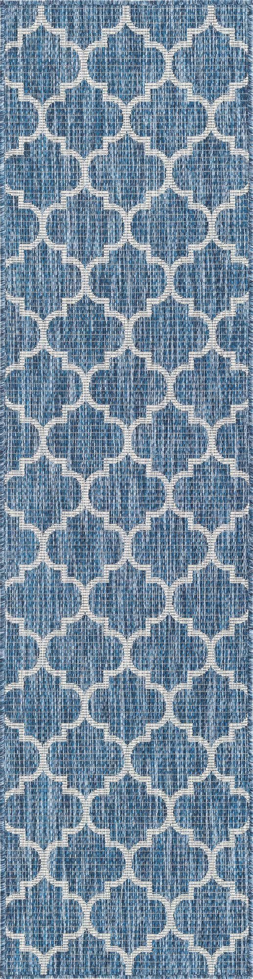 Navy Blue 2' x 8' Outdoor Trellis Runner Area Rug Weather Resistant for Patio, Deck, Terrace, Balcony, Porch Geometric Design Water Safe Outside Carpet for Sale at Rug Engine